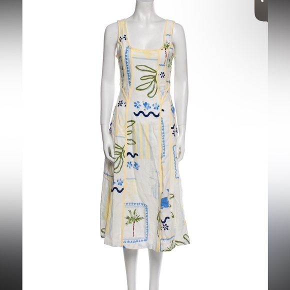 Caroline Constas Dresses & Skirts - Caroline Constas Palm Tree Print A Line Linen Blend Midi Dress White S Small